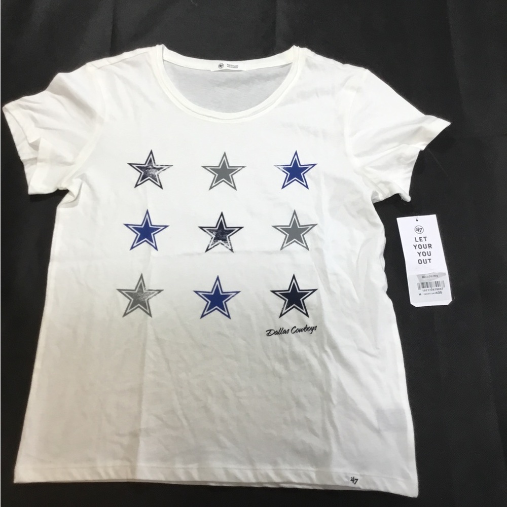 47 Women’s White Dallas Cowboys Star Grid Tee SZ Medium NWT
